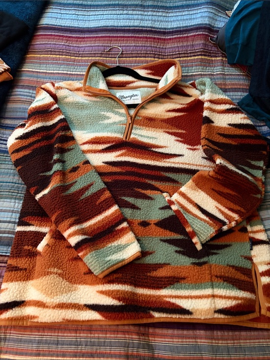 Wrangler Tops - Wrangler Aztec Sherpa Pullover in Rust, Mint, Cream, Brown